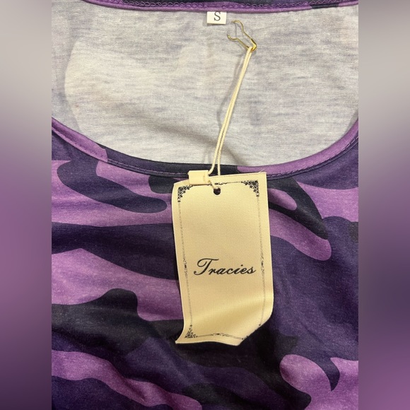 Purple CAMO T-SHIRT DRESS with FLUTTER SLEEVES size SMALL - Picture 7 of 10